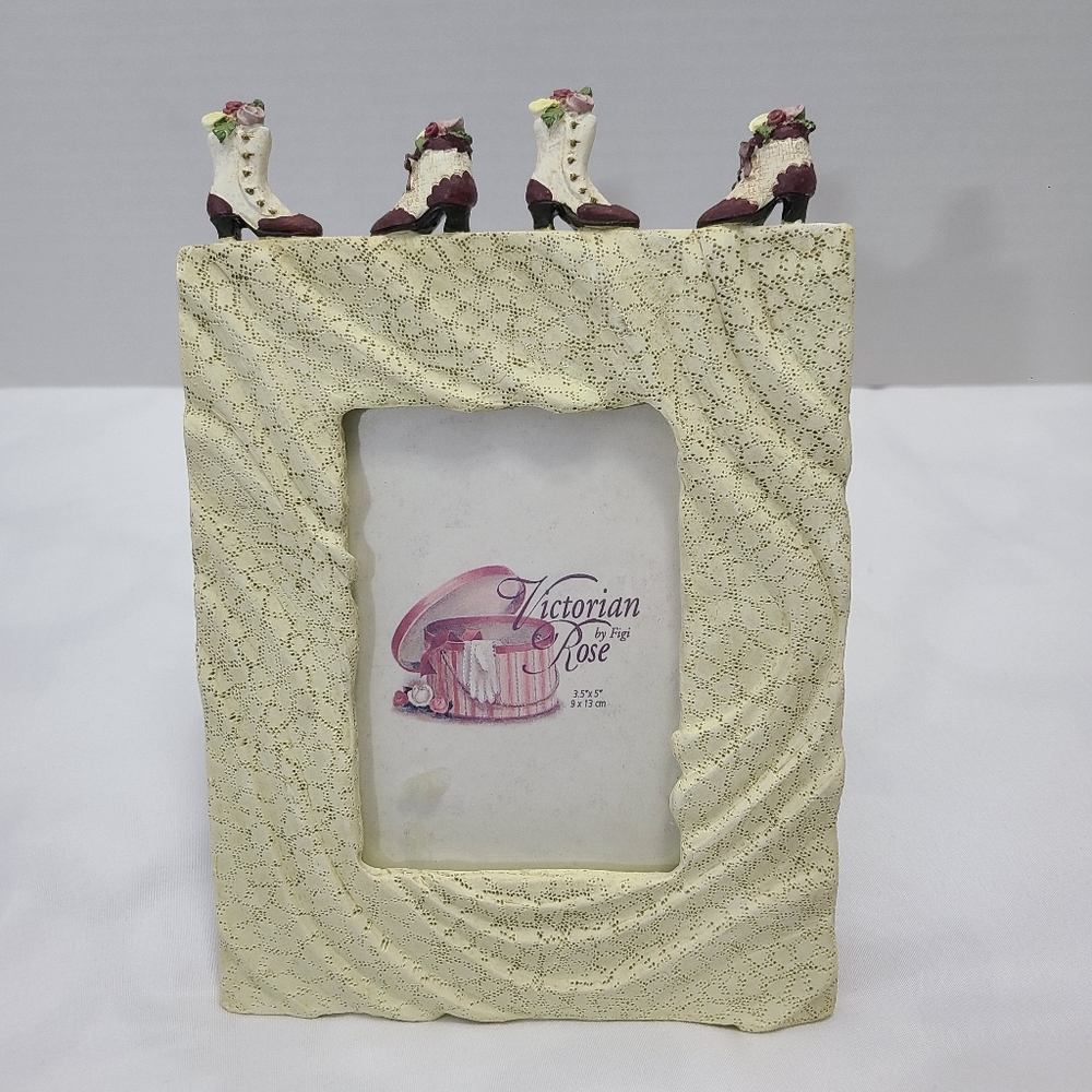 Figi Graphics Frame Victorian Rose 3D Frame with Shoe Boots 3.5 x 5" NWT